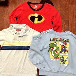 Boys Size 6 BUNDLE Incredibles Pajamas Super Mario Sweatshirt Wrangler Polo LOT
